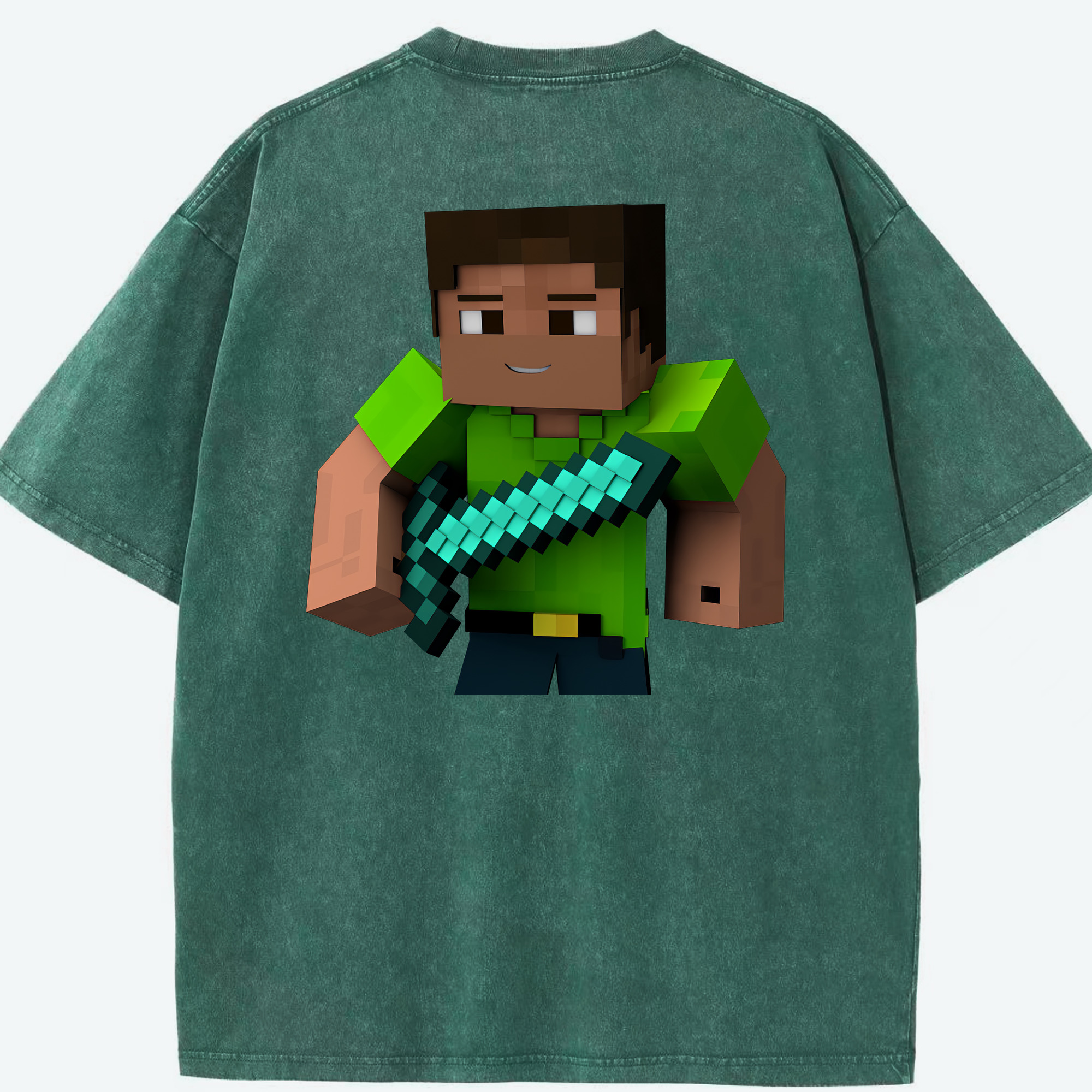 （画像用） マインクラフト ブロックの世界 Minecraft MC Block world 綿100% ヴィンテージ風 半袖Tシャツ（背面プリント）